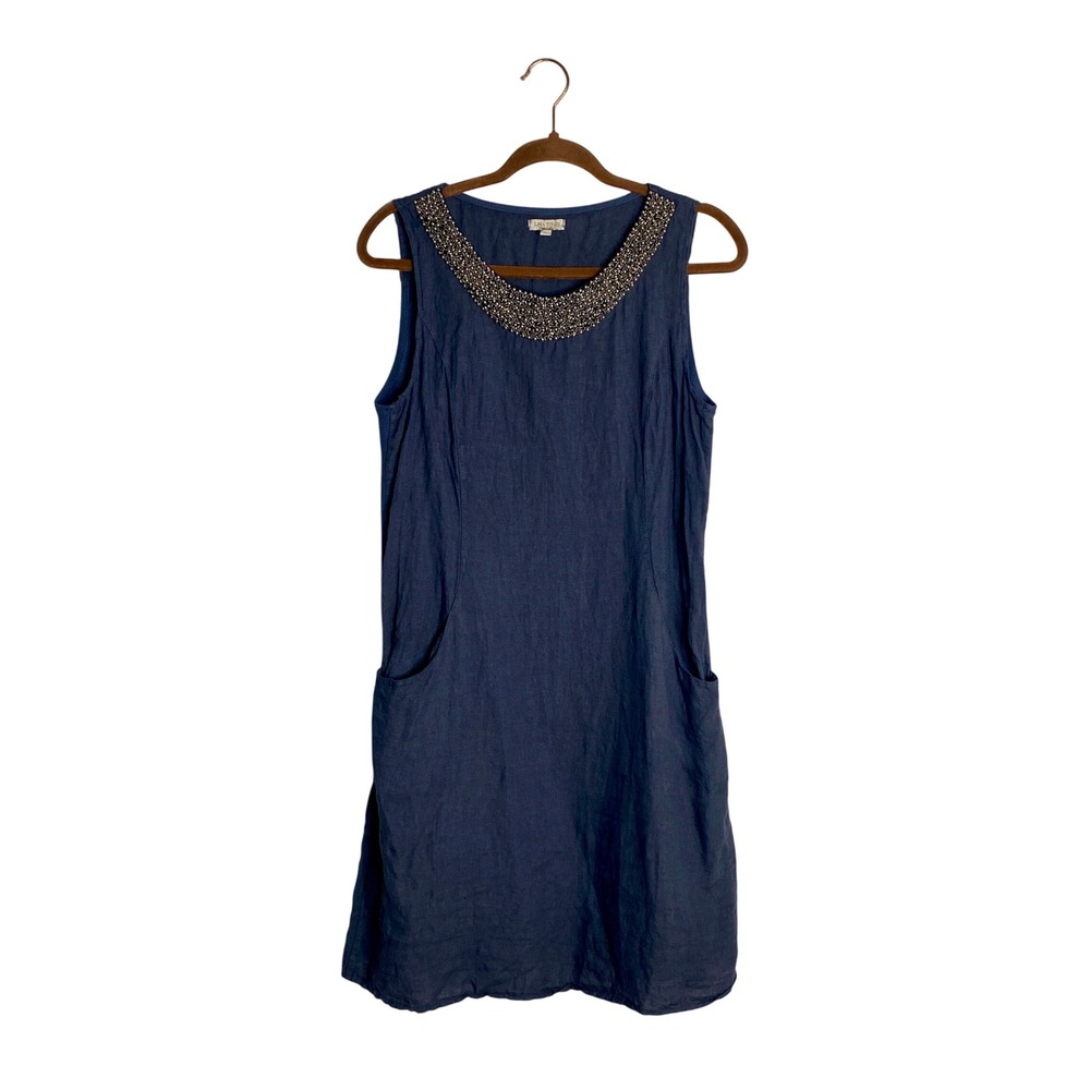Lina Tomei Beaded Linen Y2K Dress Quiet Luxury Cottagecore Made In Italy